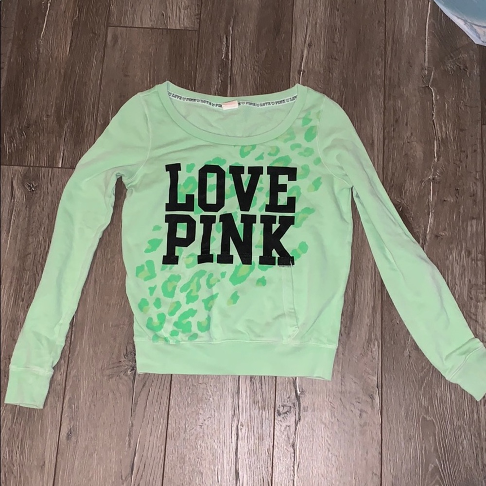 Green love pink sweatshirt